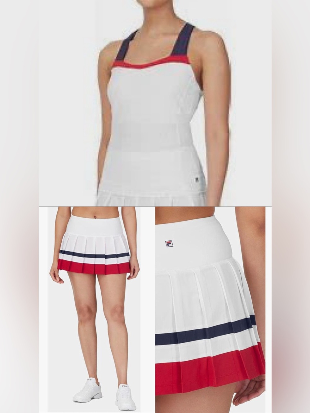 FILA Red White Blue Tennis Tank & Pleated Skirt Set
